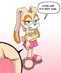 anthro blush clothes color cream_the_rabbit english_text female female_only fur furry rabbit shadowlink350 solo sonic_(series) standing tagme text vulva