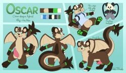 2024 absurd_res anthro backpack bear claws collar digital_media_(artwork) dragon english_text fan_character fangs feral generation_6_pokemon genitals hi_res horn hybrid jake_the_traveler male mammal model_sheet mustelid mythological_creature mythological_scalie mythology nintendo otter pancham pawpads paws penis plushie pokemon pokemon_(species) scalie solo tail teeth text wings