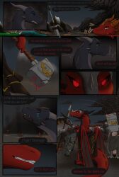 apollyondragon armor arrow_(weapon) ashes battle blood bodily_fluids clothing cloud coat comic corpse crying death dialogue digital_drawing_(artwork) digital_media_(artwork) dragon english_text female feral fire group hammer headgear helmet hi_res horn male melee_weapon mythological_creature mythological_scalie mythology polearm ranged_weapon scalie scar sky smoke spear tail tears text tools topwear warrior weapon wings