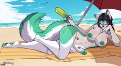 anthro beach big_ass big_breasts big_butt big_nipples big_penis big_thighs big_titties black_hair curvaceous curvaceous_female curvaceous_figure curvy curvy_figure curvy_hips female female_focus female_only furry furry_female furry_only futa_focus futa_furry futa_only futanari green_fur looking_at_viewer mmaikory nipples nude nude_female nude_futa nude_futanari original original_character penis short_hair white_fur wolf wolf_ears wolf_girl wolf_tail