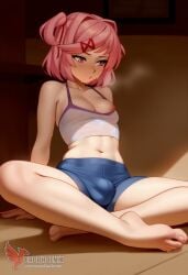 1futa 1girls 2d ai_generated ass bangs barefeet big_ass big_breasts bra breasts doki_doki_literature_club erection erection_under_clothes erophoenix feet female female_focus full_body futanari looking_at_viewer looking_back natsuki_(doki_doki_literature_club) nude pale_skin pale_skinned_female patreon_username pink_eyes pink_hair small_penis smile soles solo solo_female sweat thick thick_thighs toes uncensored