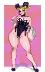 big_ass big_breasts big_butt big_thighs big_titties breasts bunny_ears bunny_girl bunny_girl_suit bunnysuit clothing comission curvaceous curvaceous_female curvaceous_figure curvy curvy_figure curvy_hips female female_focus female_only florida_2d looking_at_viewer original original_character short_hair yellow_hair