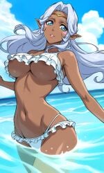 beach bikini dark-skinned_female dark_elf elf_ears female large_breasts looking_at_viewer princess_allura sea smiling swimsuit tagme underboob voltron voltron:_legendary_defender zantyarz