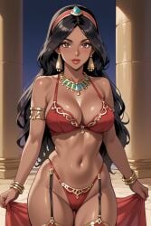 ai_generated aladdin arabian bangles bra_and_panties female garter_straps jafar panties princess_jasmine red_lingerie