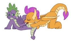 anal anal_sex anonymous_artist anus ass dragon duo erection female female_rimming_male friendship_is_magic genitals hasbro hi_res male male/female male_penetrated male_rimmed my_little_pony mythological_creature mythological_scalie mythology oral penetration penis rimming scalie sex simple_background smolder_(mlp) spike_(mlp) tail tongue wings