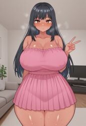 big_breasts black_hair brown_skin curvy_body female girl huge_ass solo