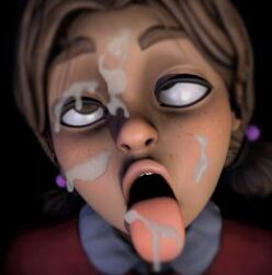 brown_hair cassie_(fnaf) eyes_rolling_back open_mouth open_mouth