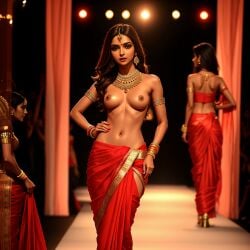 1girls ai_generated beautiful black_hair breasts breasts_out cultural_outfit earrings exposed_breasts fashion fashion_model fashion_show female female_focus female_only gold_jewelry human human_female indian indian_clothes indian_female indian_style jewelry jewelry_only long_hair looking_at_viewer necklace nhumanfuture olive_skin original original_character painting perfect_body perfect_boobs photorealistic posing posing_for_picture posing_for_the_viewer realistic realistic_textures red_clothing runway saree seductive seductive_eyes seductive_gaze seductive_look seductive_pose solo solo_female thin_waist topless topless_female