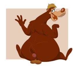 absurd_res anthro anus ass balls bear big_butt bob-jiggles brown_body brown_fur brown_nose disney fist fur genitals gesture green_eyes hair half-closed_eyes head_tuft hi_res looking_at_viewer looking_back male male/male mammal narrowed_eyes open_mouth overweight overweight_anthro overweight_male raised_hand rear_view rounded_ears rounded_teeth short_tail silly simple_background sitting slightly_chubby slightly_chubby_anthro slightly_chubby_male solo spread_legs spreading tail tongue toon_bear tuft waving who_framed_roger_rabbit