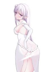 1girls 2020s 2025 absurd_res accidental_exposure ass ass_focus bare_shoulders big_ass blush braid breasts dress elbow_gloves elf elf_female embarrassed emilia_(re:zero) female flower from_behind frown gloves grey_hair hair_flower hair_ornament hairclip hi_res large_breasts leaning_forward light-skinned_female light_censor light_skin looking_at_viewer looking_back nami_ne0227 no_bra no_panties no_underwear official_alternate_costume pointy_ears purple_eyes re:zero_kara_hajimeru_isekai_seikatsu rose simple_background solo standing teenage_ass teenage_girl teenage_tits teenager thighs torn_clothes torn_dress white_background white_dress white_gloves young