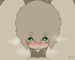 anthro blush blush_lines bodily_fluids catsockjus circle_eyebrows closed_eyes cunnilingus duo eyebrows face_in_pussy face_squish female genital_fluids green_eyes haven_(catsockjus) head_between_thighs hi_res lagomorph leporid looking_at_viewer male male/female mammal oral rabbit sex simple_background squish tongue tongue_out twitching vaginal_fluids vaginal_penetration