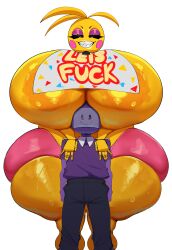 absurd_res animatronic anthro areola avian beakless bedroom_eyes bib big_breasts bird blush blush_stickers boob_hat breasts chicken clothing curvy curvy_female curvy_figure duo english_text female five_nights_at_freddy's five_nights_at_freddy's_2 galliform gigantic_breasts hand_on_shoulders hi_res huge_breasts huge_hips huge_thighs human hyper hyper_breasts large_breasts machine male mammal massive_breasts motylek narrowed_eyes phasianid profanity purple_guy_(fnaf) robot scottgames seductive smile straight text thick thick_ass thick_hips thick_legs thick_thighs thighs toy_chica_(fnaf) underwear voluptuous voluptuous_female wide_hips william_afton_(fnaf) yellow_areola yellow_body