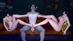 3d_(artwork) animal_humanoid anthro black_hair blender_(artwork) blush bodily_fluids breasts canid canid_humanoid canine canine_humanoid canis collaborative collaborative_footjob collaborative_sex dan_darkheart digital_media_(artwork) duo erection eroslewdworks feet female foot_fetish foot_play footjob fox_humanoid fur genital_fluids genitals group group_sex hair hi_res hoshimi_miyabi human humanoid long_hair male male/female mammal mammal_humanoid mihoyo nipples nude penis sex thiren threesome toes trio wolf zenless_zone_zero zhu_yuan