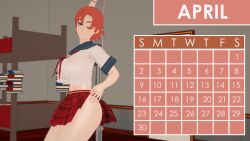 1girls april_(month) blue_eyes calendar_(medium) calendar_(object) calendar_pinup clothed_female indrick_[artist] nora_valkyrie orange_hair orange_hair_female pinup pinup_girls pinup_pose pose rwby school_uniform schoolgirl schoolgirl_uniform solo_female