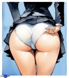 1girls adjusting_clothes ai_generated big_ass big_butt blue_hair color female female_only jacket jujutsu_kaisen kasumi_miwa long_hair lower_body priestofart skirt solo solo_female tagme tagme_(artist) upskirt watercolor watermark white_border wide_hips