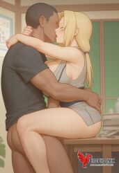 1boy 1girls 2d ai_generated ass big_ass big_breasts blonde_hair breasts dark_skinned_male erophoenix female female_focus full_body huge_breasts japanese_clothes male milf naruto naruto_(series) nude older_woman pale_skinned_female patreon_username penis ponytail sex smile straight sweat thick thick_thighs tsunade uncensored vaginal_penetration