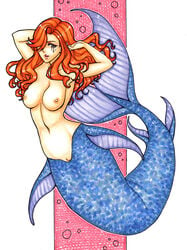 1girls areola breasts busty cleavage cry_for_dawn dawn_(comics) eyeliner eyeshadow hair_over_one_eye lipstick long_hair mermaid mermaid_tail mythology nipples nude red_hair samurainataku tagme tail_fin voluptuous