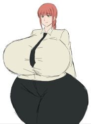 2d 2d_(artwork) big_breasts black_pants black_tie breasts breasts_bigger_than_head chainsaw_man clothed_female control_devil devil devil_girl digital_drawing_(artwork) digital_media_(artwork) hips hips_wider_than_shoulders large_breasts makima_(chainsaw_man) momiji_(artist) red_hair smile smiley_face smiling stretched_clothing stretched_shirt suit suit_and_tie thick_thighs thighs thighs_bigger_than_head white_background wide_hips yellow_eyes