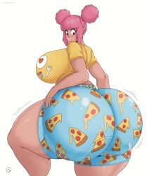 1girl 1girls 2d ass ass_bigger_than_head ass_bigger_than_torso big_ass big_breasts breasts female fiffer gigantic_ass huge_ass huge_breasts hyper hyper_ass jenny_(fiffer) looking_back original original_character pajamas pink_hair png solo solo_female tagme white_background