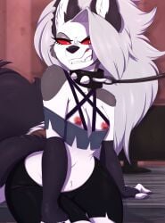 1girls 2019 2025 absurd_res angry anthro areola breasts canid canid_demon canine canis demon digital_media_(artwork) eyebrows eyelashes female hair hellhound helluva_boss hi_res horny horny_female loona_(helluva_boss) mammal midriff navel nipples rainbowscreen red_sclera solo thick thick_hips thick_thighs vivienne_medrano white_hair wolf