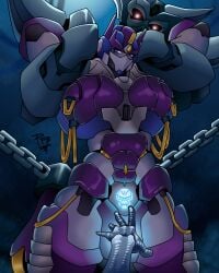 1girls 2boys autobot big_breasts breasts female grabbing grabbing_from_behind holding infernocus male no_humans optimus_prime profacon1 quintessa quintesson robot robot_boy robot_humanoid robotic_arm tied_legs tied_up transformation transformers
