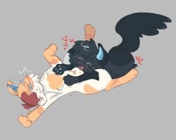 black_body black_fur blue_body blue_eyes blue_pawpads blue_sclera blue_skin blush brightheart_(warriors) cinderpelt_(warriors) claws clitoris cunnilingus dark_body dark_fur digital_media_(artwork) domestic_cat duo felid feline felis female female/female feral fur genitals heart_(marking) heart_symbol hi_res incest_(lore) licking mammal markings oral orange_body orange_fur pawpads paws pussy sex sibling_(lore) simple_background sister_(lore) sisters_(lore) smile spots spotted_body spotted_fur tail tempestpaw tongue tuft vaginal_penetration warriors_(book_series) white_body white_fur