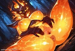 ai_generated alternate_version_at_source anus ass big_breasts breasts fantasy female fire_body flame_atronach hypet looking_at_viewer outdoors solo spread_egs spread_pussy the_elder_scrolls_iv:_oblivion thick thick_ass thick_legs thick_thighs wide_hips