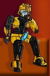 bumblebee_(transformers) colored_cum glowing_eyes glowing_genitalia hands-free hands_covering_face male robot solo_male transformers trishablehh
