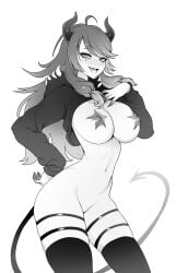 ahoge brassica breasts clothes_lift colored_extremities commission covered_erect_nipples demon_girl demon_horns demon_tail female heart heart_in_eye highres hood hood_down hoodie hoodie_lift horns indie_virtual_youtuber long_hair long_sleeves mimic_synmodeus_(vtuber) navel open_mouth pasties solo star_(symbol) star_pasties symbol_in_eye tail thigh_strap thighhighs virtual_youtuber