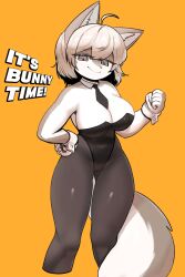 big_breasts breasts bunnysuit cat_ears catgirl furryjuana legwear leotard orange_background