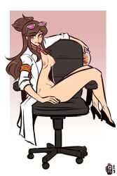 1girls brown_hair ema_skye gyakuten_saiban lab_coat labcoat medium_breasts partially_clothed scruffyturtles