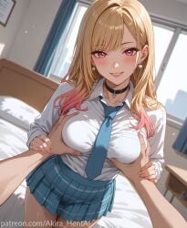 ai_assisted ai_generated akira_hentai blonde_hair boobs_out breasts date dating door flirting fondling_breast grabbing_breasts groping guided_breast_grab horny in_doorway inviting kitagawa_marin looking_down opening patreon_reward patreon_username school school_ schoolgirl showing_breasts shushing uniform younger_female
