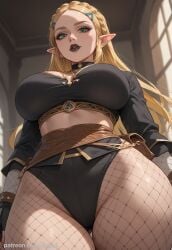 ai_generated alternate_version_at_source big_breasts black_lipstick black_makeup black_outfit blonde_hair breasts breath_of_the_wild elf elf_ears elf_female female goth goth_girl gothic green_eyes hips hypet long_hair low-angle_view pointy_ears ruined_makeup shiny_skin standing tagme tears_of_the_kingdom thick thick_legs thick_thighs thighs video_game_character video_games zelda_(breath_of_the_wild) zelda_(tears_of_the_kingdom)