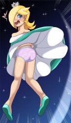 childish_panties embarrassed_underwear_female euf euf-dreamer mario_(series) nintendo pink_panties princess_rosalina print_panties star_print upskirt
