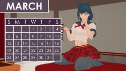 1girls black_hair black_hair_female blake_belladonna calendar calendar_(medium) calendar_(object) calendar_pinup cat_ears clothed_female female indrick_[artist] march_(month) pinup pinup_girls pinup_pose rwby school_uniform schoolgirl_uniform solo_female yellow_eyes