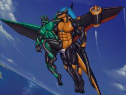 absurd_res anal anal_sex anthro digital_media_(artwork) dragon duo erection flying genitals hi_res machine male male/male male_penetrated male_penetrating male_penetrating_male muscular mythological_creature mythological_scalie mythology nude penetration penis robot scalie sex sky tail todisllo