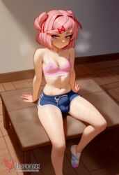 1futa 1girls 2d ai_generated ass bangs barefeet big_ass big_breasts bra breasts doki_doki_literature_club erection erection_under_clothes erophoenix feet female female_focus full_body futanari looking_at_viewer looking_back natsuki_(doki_doki_literature_club) nude pale_skin pale_skinned_female patreon_username pink_eyes pink_hair small_penis smile soles solo solo_female sweat thick thick_thighs toes uncensored