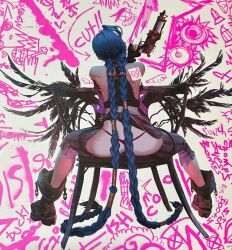 1girls arcane_jinx ass female female_only flashing jinx_(league_of_legends) punk_girl ripped_pants sexy_pose thong