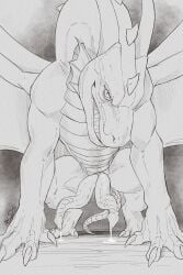 2025 2_penises absurd_res animal_genitalia animal_penis aroused bodily_fluids claws diphallia diphallism dragon ear_frill european_mythology feral frill_(anatomy) genital_fluids genital_slit genitals hemipenes hi_res horn leaking_penis leaking_precum looking_at_viewer looking_down looking_down_at_viewer male membrane_(anatomy) membranous_frill membranous_wings monochrome multi_genitalia multi_penis mythological_creature mythological_scalie mythology nitrods penile_spines penis precum prehensile_penis presenting presenting_penis pupils ridged_penis scales scalie schrader_(dragon) showing_teeth slit_penis slit_pupils smile smiling_at_viewer smirk smirking_at_viewer solo tapering_penis teeth toe_claws toned_muscles ventral_scales western_dragon wings
