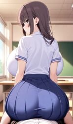 ai_generated breasts female huge_breasts lap_sitting long_hair please_don't_bully_me,_nagatoro purple_hair red_eyes sana_sunomiya school_uniform schoolgirl tsundere