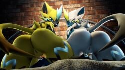 16:9 2025 3d_(artwork) anthro ass bed big_butt blue_eyes bubble_butt detailed_background digital_media_(artwork) duo duo_focus eyelashes female fur furniture generation_7_pokemon genitals grey_body grey_fur group hi_res honorboundnoob huge_butt huge_hips huge_thighs legendary_pokemon looking_at_viewer looking_back looking_back_at_viewer multicolored_body multicolored_fur nintendo nude nude_anthro nude_female on_bed pokemon pokemon_(species) pussy shiny_pokemon source_filmmaker_(artwork) thick_thighs two_tone_body two_tone_fur warfare_zeraora wide_hipped_anthro wide_hipped_female wide_hips widescreen yellow_body yellow_eyes yellow_fur zeraora