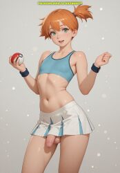 1boy ai_generated balls femboy hips kasumi_(pokemon) male meybekity otoko_no_ko penis trap yaoi