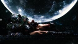 2025 3d armor armored_male balls blurred_background boots doom doom_slayer_(doom) gloves helmet laying_down male_only mask masked_male masturbating muscular muscular_thighs on_side partially_clothed penis solo solo_focus tauntilock visor