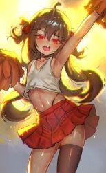 1girls armpits arms_up ass big_ass big_thighs blush breasts brown_hair cheering cheerleader cheerleader_outfit cheerleader_uniform evil_neuro female indie_virtual_youtuber legwear looking_at_viewer pborzoi petite petite_body petite_female petite_girl red_eyes skirt small_breasts sweat sweatdrop sweating tagme thick_thighs thighs thong twintails twitch virtual_youtuber vtuber