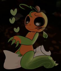 1boy background belly_button black_eyes blush blush_lines claws cum cum_leaking cum_leaking_out_of_penis dandy's_world dandys_world deadtoons flat_chest gourdy_(dandy's_world) green_arms green_claws green_legs humping humping_pillow leaf_tail male male_only nipples orange_body pawpads penis pillow pumpkin pumpkin_head sharp_claws small_penis smiling tail toe_beans toe_claws white_pupils young younger_male