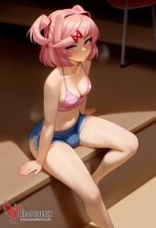 1futa 1girls 2d ai_generated ass bangs barefeet big_ass big_breasts bra breasts doki_doki_literature_club erection erection_under_clothes erophoenix feet female female_focus full_body futanari looking_at_viewer looking_back natsuki_(doki_doki_literature_club) nude pale_skin pale_skinned_female patreon_username pink_eyes pink_hair small_penis smile soles solo solo_female sweat thick thick_thighs toes uncensored
