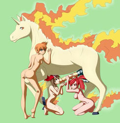 1boy 3girls balls beige_fur beige_skin bestiality blue_eyes breasts brown_hair color equine erection fellatio female fiery_mane fiery_tail fire flannery_(pokemon) fur furry_ears handjob horn horse horsecock huge_balls huge_cock human humanoid interspecies kasumi_(pokemon) kneeling large_breasts male male_rapidash mane may_(pokemon) medium_breasts misty_(pokemon) multiple_girls nintendo nipples nude open_eyes oral oral_sex orange_hair penis penis_lick pointy_ears pokémon_(species) pokemon pokephilia precum pussy pussy_juice rapidash red_eyes red_hair short_hair side_view size_difference small_breasts straight tail unknown_artist veiny veiny_penis video_games zoophilia