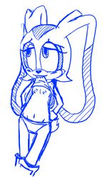 anthro clothes cream_the_rabbit female female_only flat_chest fur furry magnum3000 monochrome mouth_hold rabbit sketch solo sonic_(series) standing tagme vulva