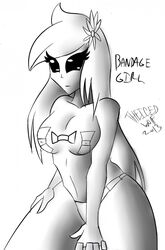 1girls adhesive_bandage bandage_girl black_and_white covered_nipples female_only flower_in_hair pasties super_meat_boy tagme theicedwolf