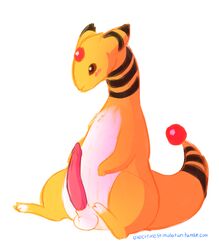 1boy 2013 ampharos animal_penis anthro ball_tuft balls ballsack color electrikedeathstrike erection male male_only nintendo penis pokemon pokemon_(species) scrotum smooth_penis solo testicles toony